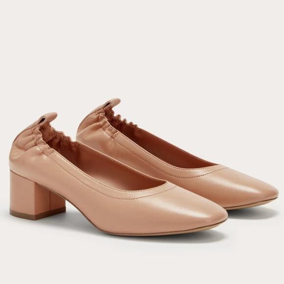 EVERLANE The Day Heel Blush Tan Slip On Block Heel Leather Stretch Size 6 NEW - Picture 1 of 5
